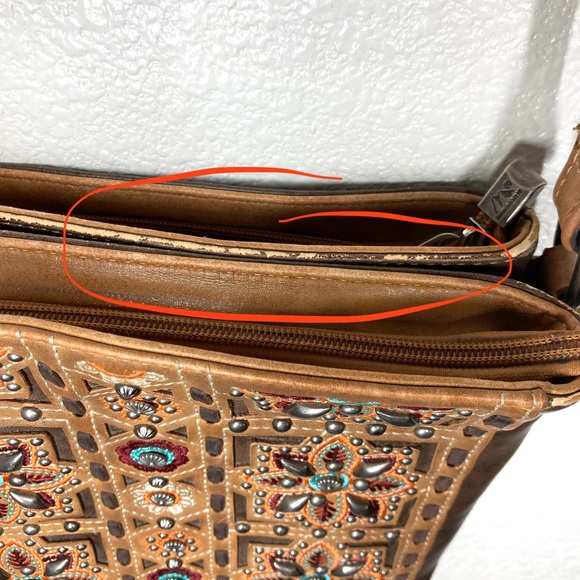 Montana West Crossbody Bag Purse Brown Leather Studded Concealed Western Floral - Picture 7 of 16